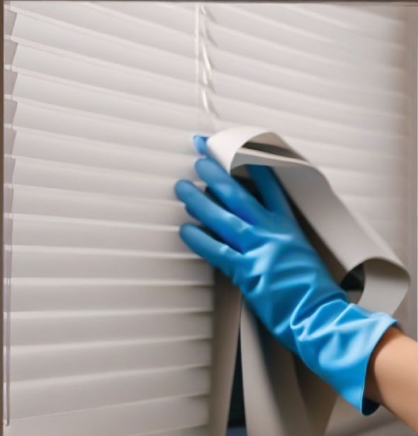 cleaning the blinds with a wet cloth after removing the blinds