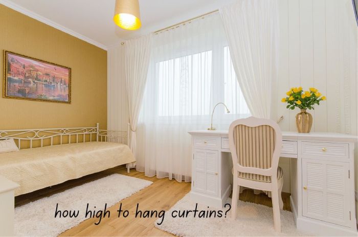 demonstrating how high to hang curtains in a bedroom