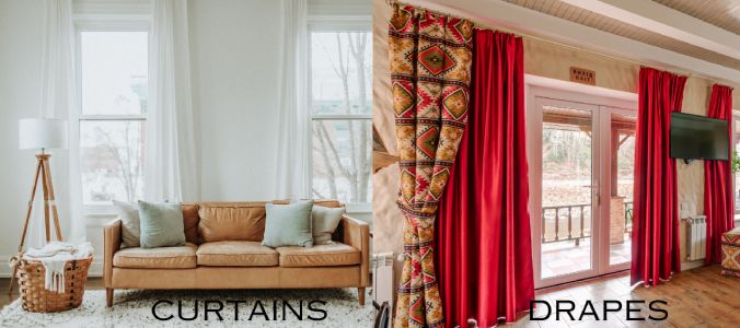 illustrating the difference between curtains and drapes
