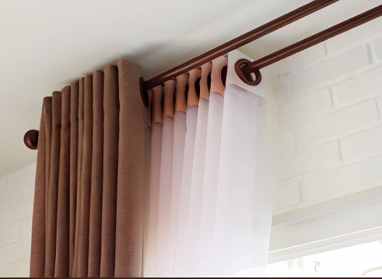 hanging sheer curtains with double curtain rod illustrating How Long Should Drapes Be