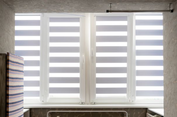 white built-in blinds in a kitchen