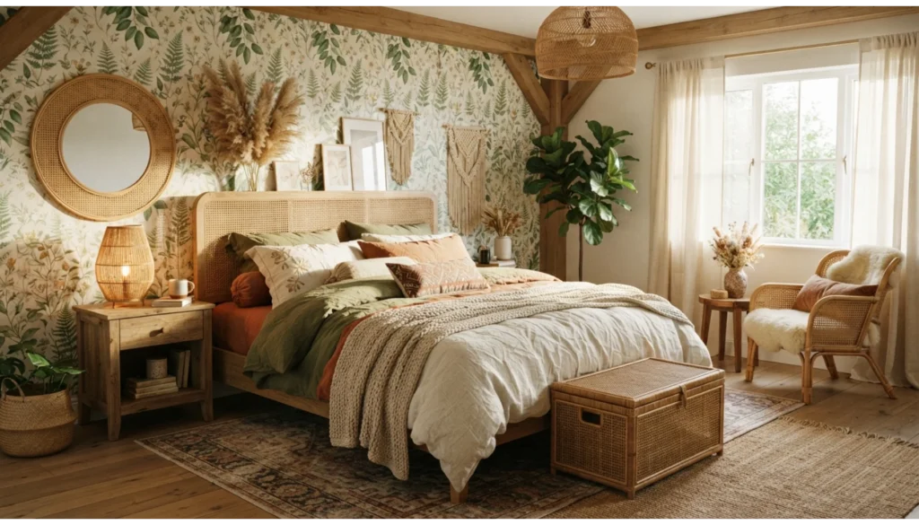 Add Botanical Wallpaper Behind the Bed