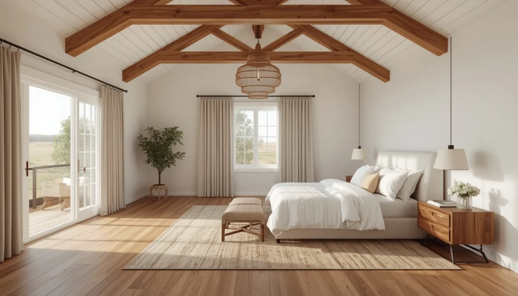Add Exposed Wooden Ceiling Beams for Rustic Character