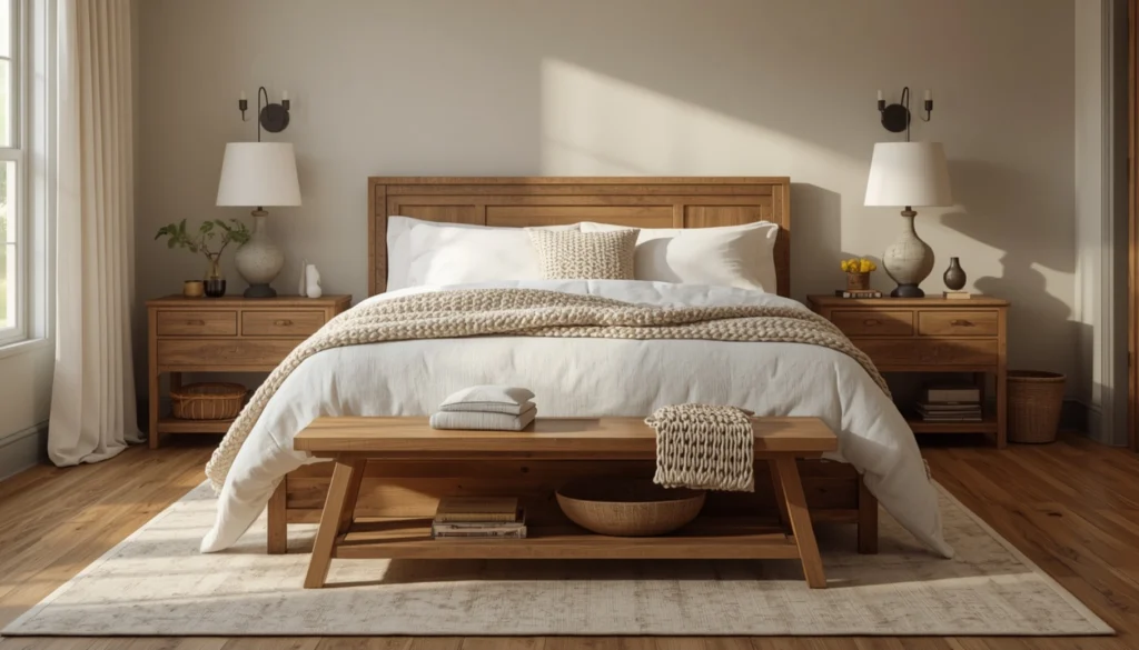 Add a Reclaimed Wood Bench at the Foot of the Bed