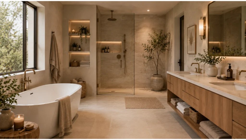 Beige Neutral Bathroom Flooring