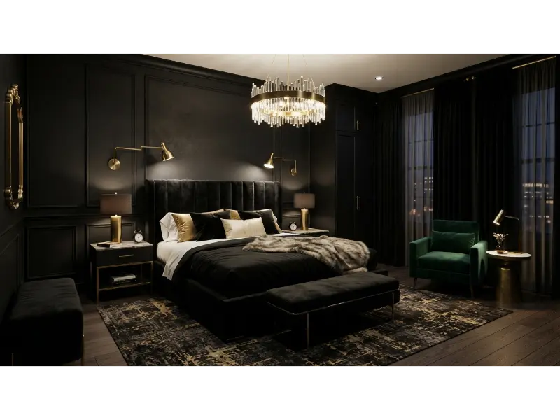 Black Bedroom for a Dramatic Luxury Statement