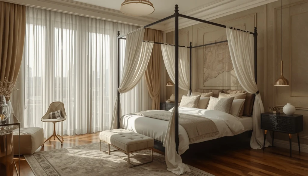 Black Canopy Bed with Sheer Curtains
