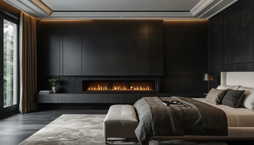Black Fireplace Wall with Modern Simplicity
