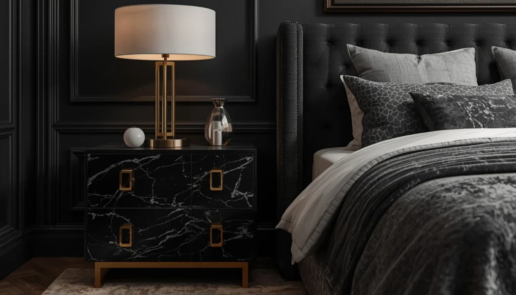  Black Marble Nightstands with Gold Hardware