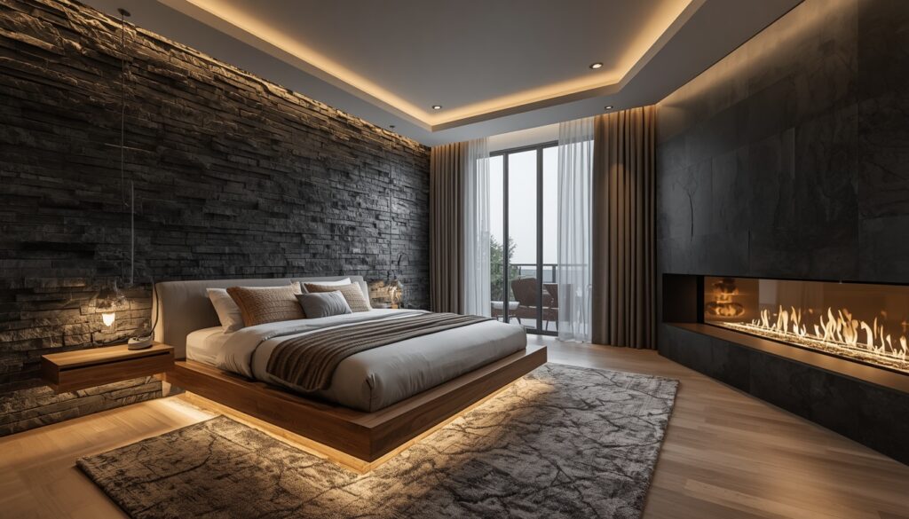  Black Stone Feature Wall with Natural Texture
