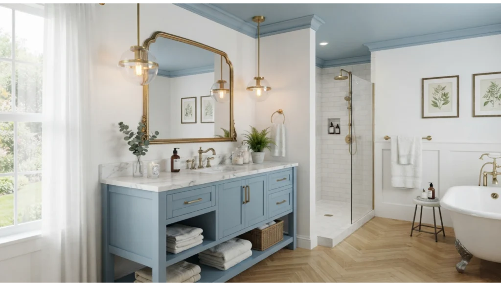 Blue Ceiling and Matching Vanity Combination
