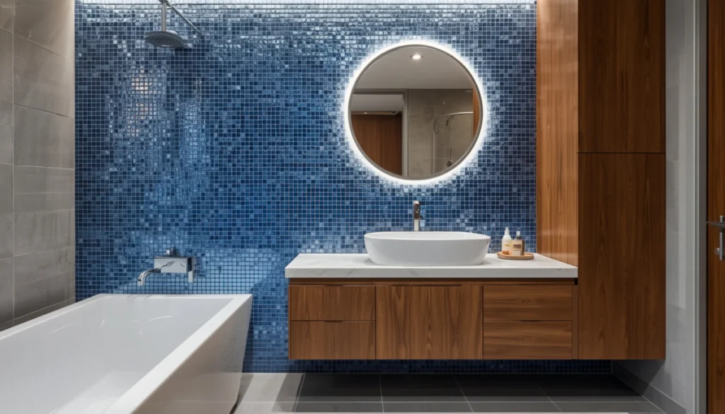 Blue Mosaic Tile Accent Wall