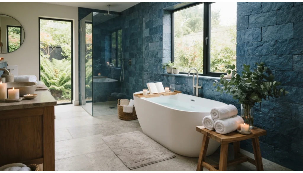 Blue Stone Tiles with Spa Inspired Decor