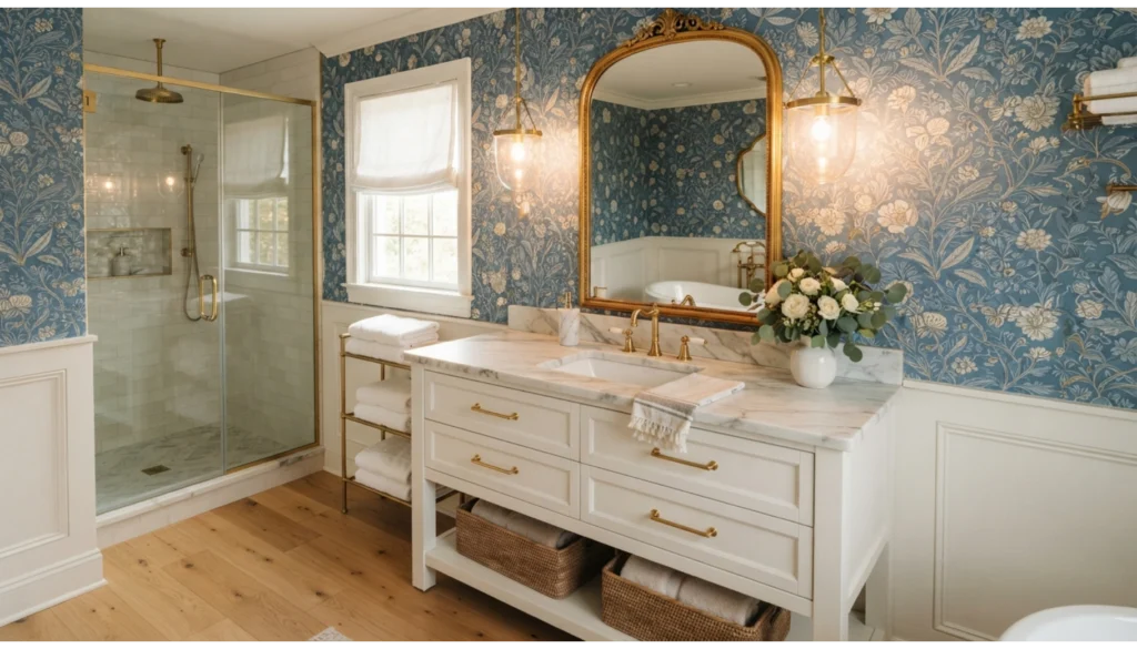 Blue Wallpaper with Botanical Patterns