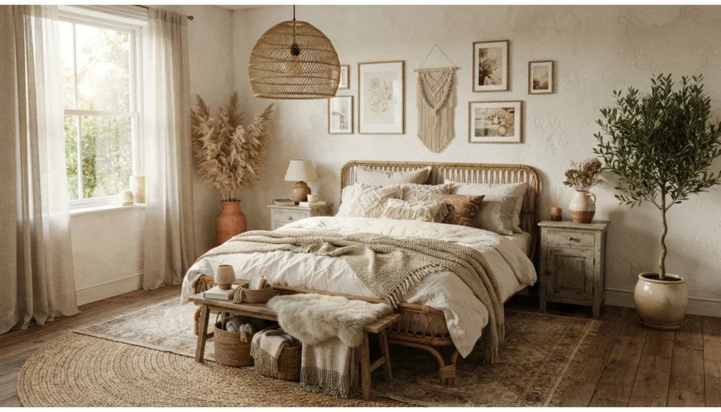 Bohemian Bedroom Decor Ideas with Earthy Neutral Layers