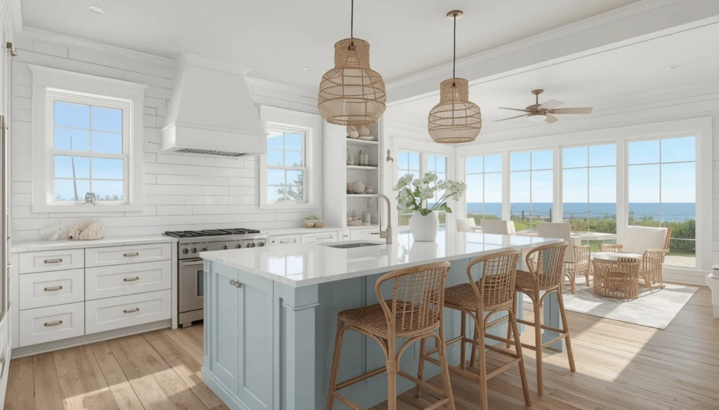 Coastal White Kitchen with Soft Blue Details