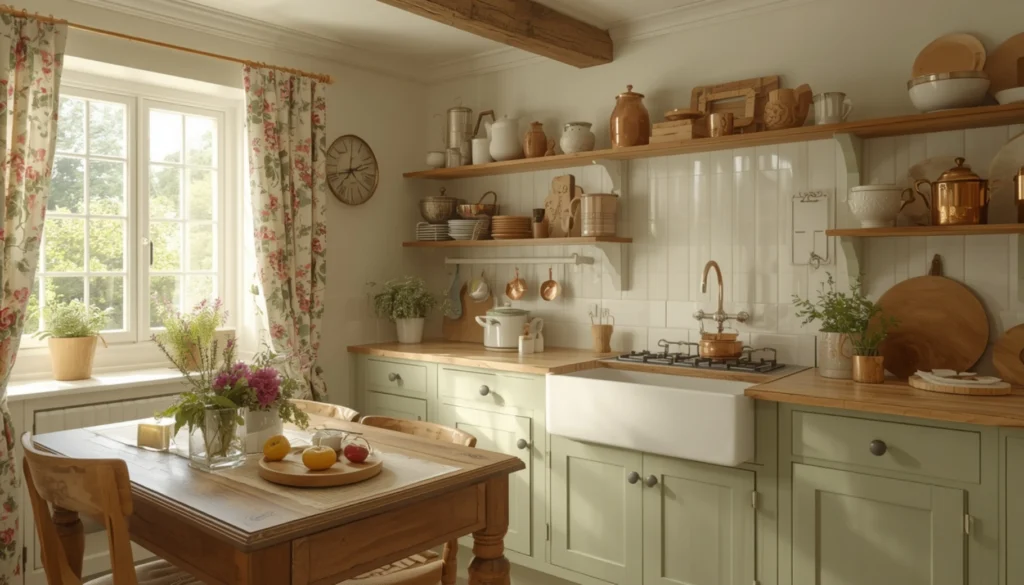 Cottage Inspired Sage Green Kitchen