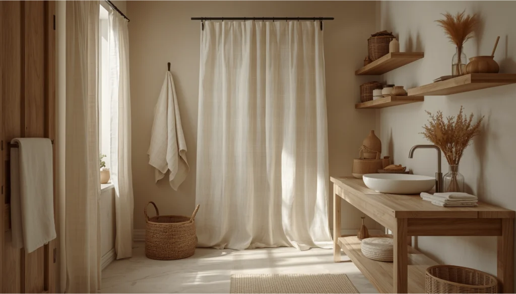 Cottagecore Bathroom with Natural Linen Textures