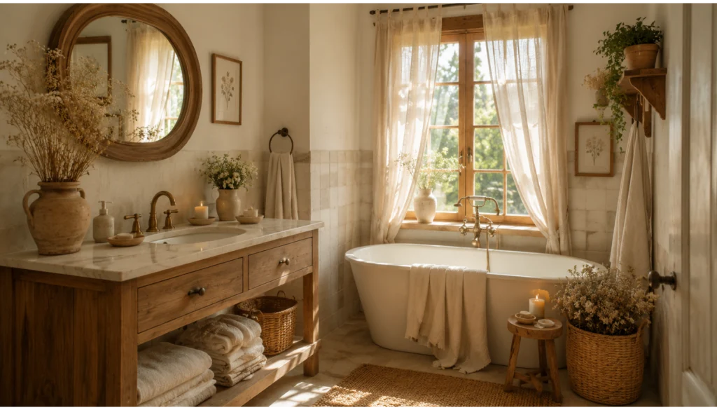 Cottagecore Bathroom with Soft Neutral Color Palette