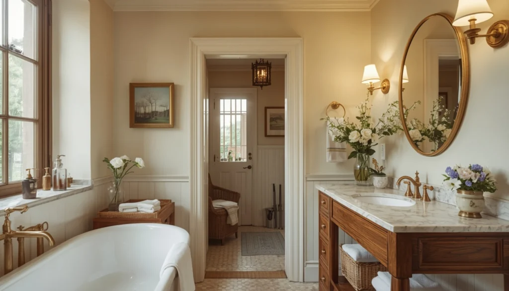Cottagecore Bathroom with Vintage Brass Fixtures