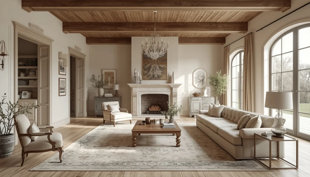Create a Grand Living Room with Exposed Wood Beams