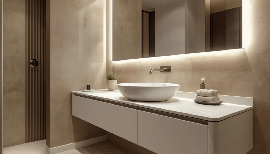Curved Modern Vanity with Oval Sink