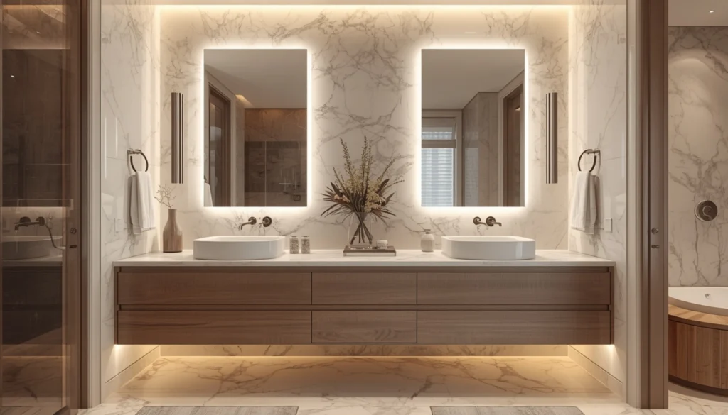 Custom Double Floating Vanity with Smart Mirrors