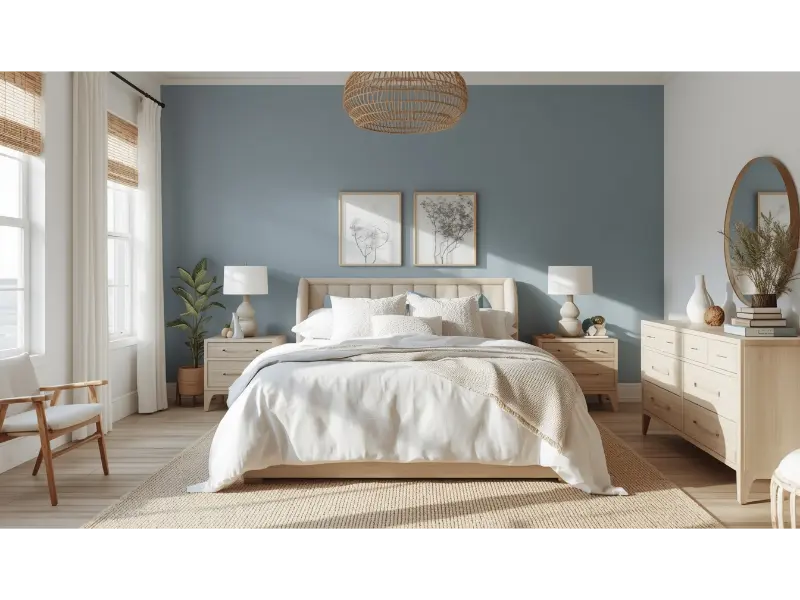 Dusty Blue Bedroom for a Peaceful Coastal Escape
