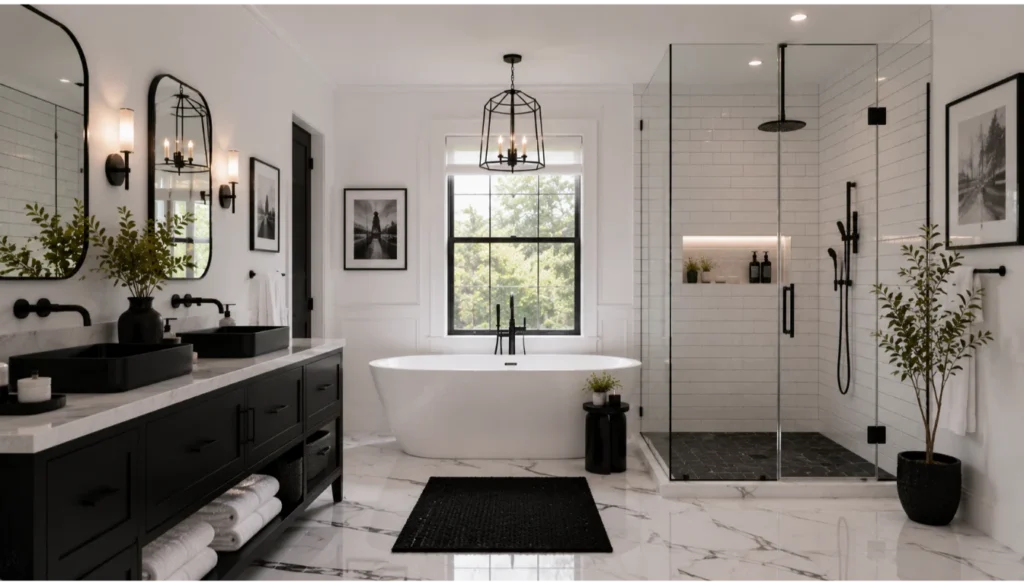 Elegant Black And White Bathroom Design