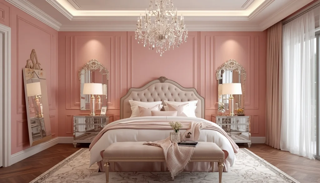 Elegant Crystal Chandelier Above the Bed