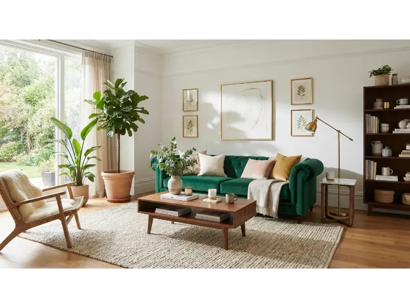 Emerald Green with Warm Wood Accents