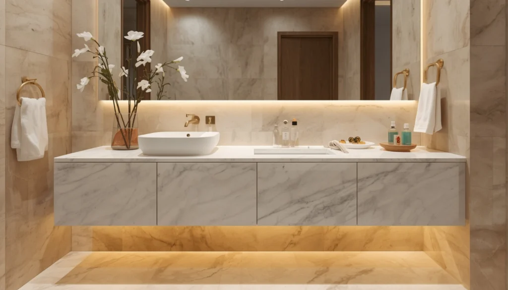 Floating Marble Vanity with Under Glow Lighting