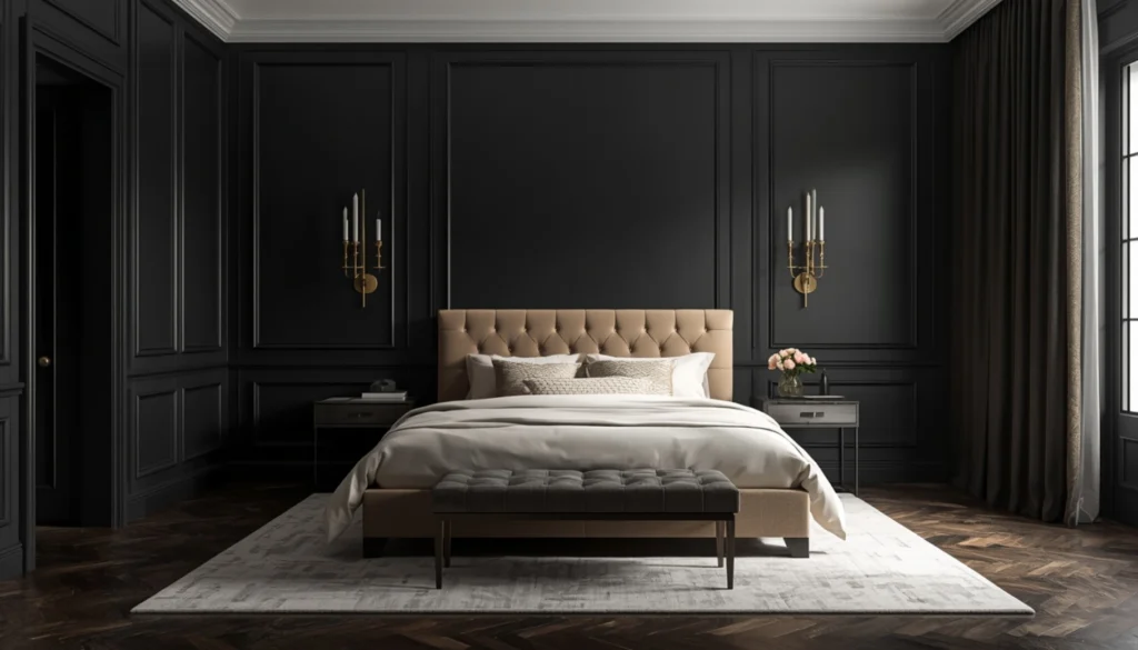 Floor to Ceiling Black Paneled Walls