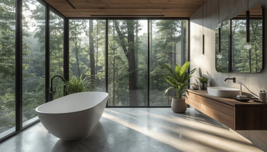 Floor to Ceiling Glass Bathroom