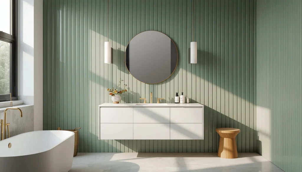Floor to Ceiling Green Vertical Tiles