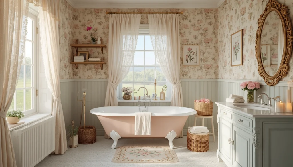 Floral Cottage Bathroom with Romantic Details