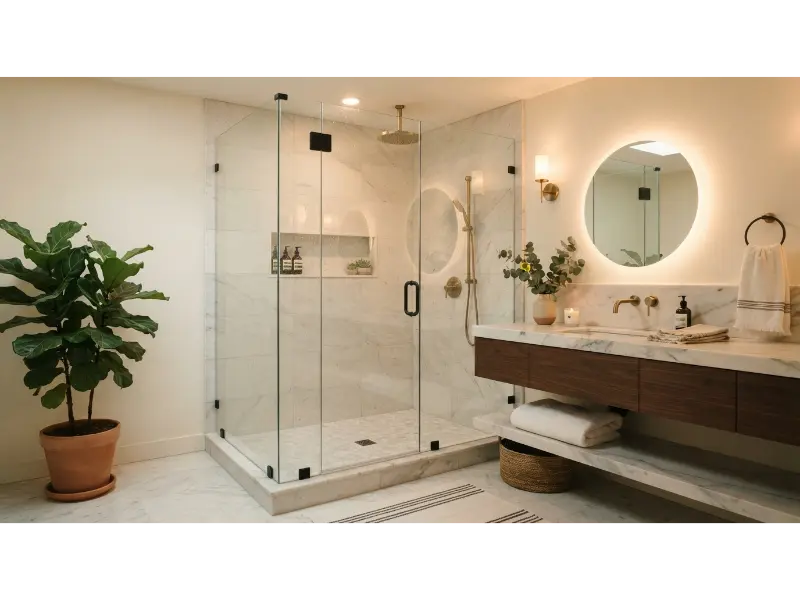 Glass Shower Enclosure for an Open Feel