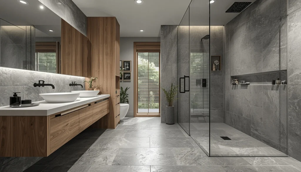 Gray Stone Look Bathroom Flooring