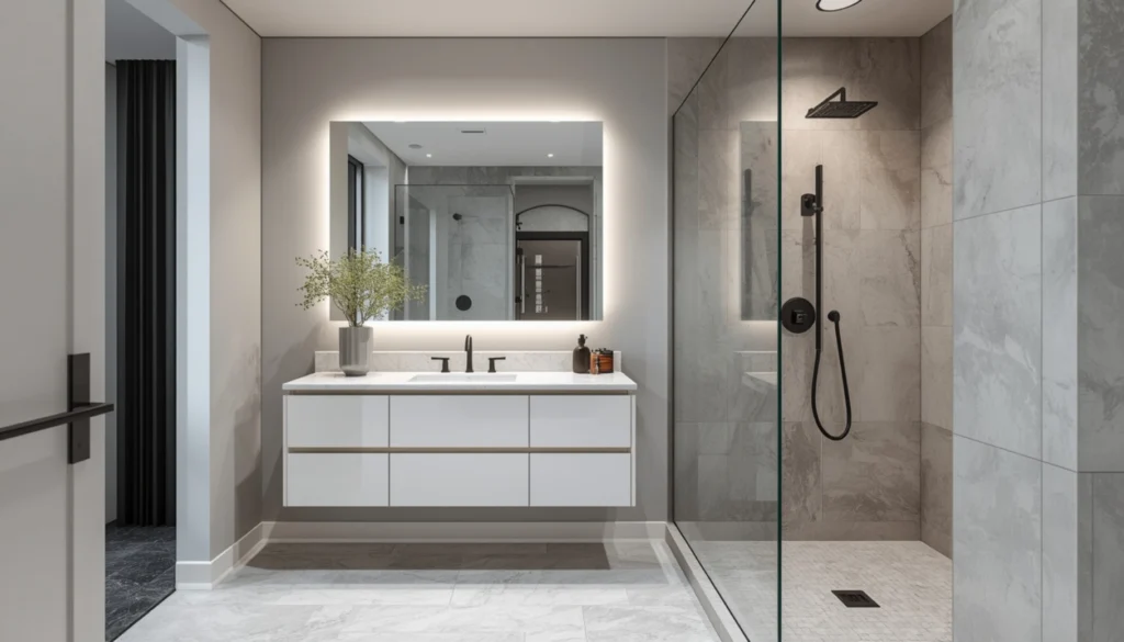 Grey Bathroom with Floating Vanity