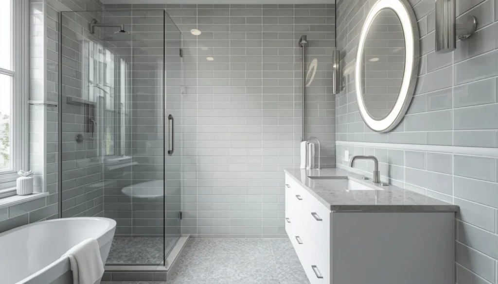 Grey Bathroom with Subway Tiles