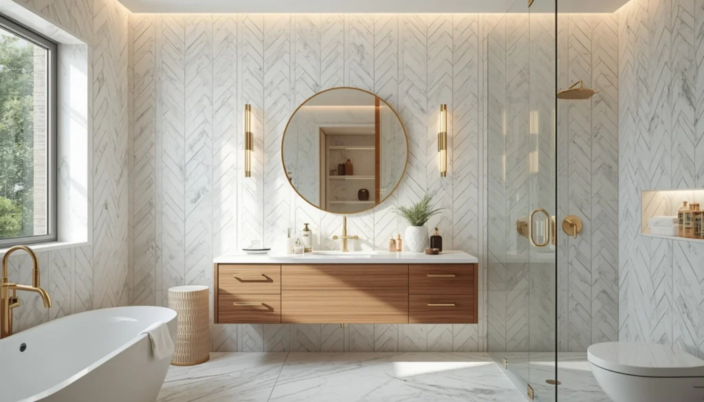 Herringbone Marble Tile Walls