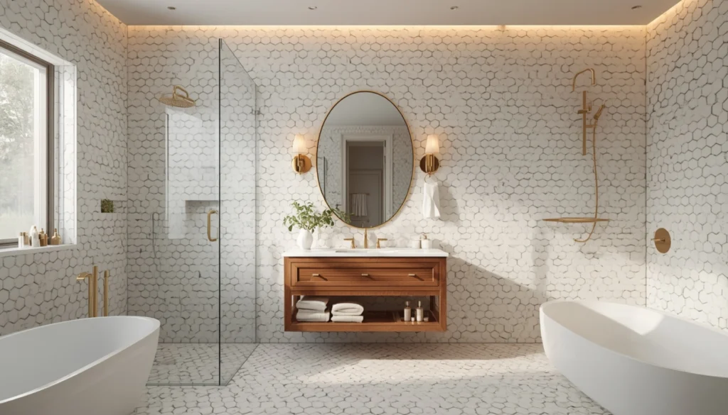 Hexagon Porcelain Tile with Gold Details