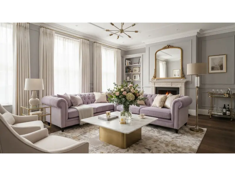 Lavender and Soft Gray Living Room
