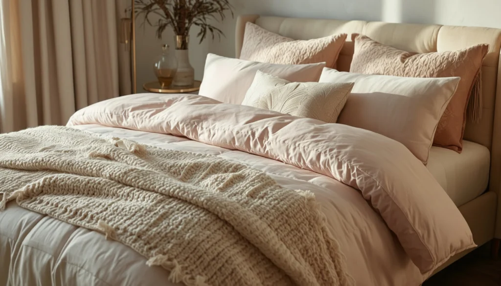 Layered Bedding in Soft Pink Tones