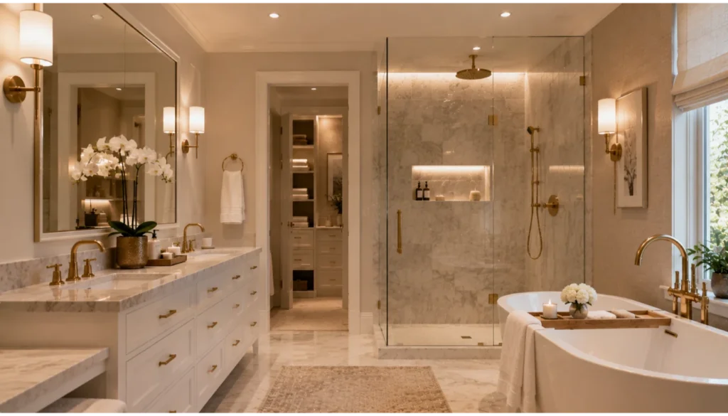 Luxury Bathroom With Gold Fixtures