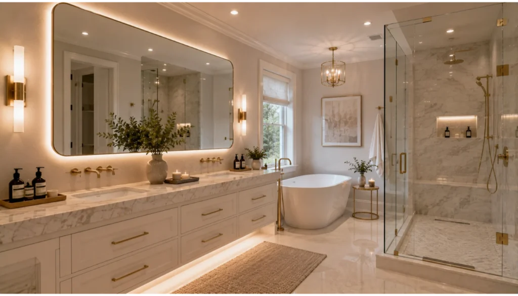 Luxury Bathroom With Large Mirrors