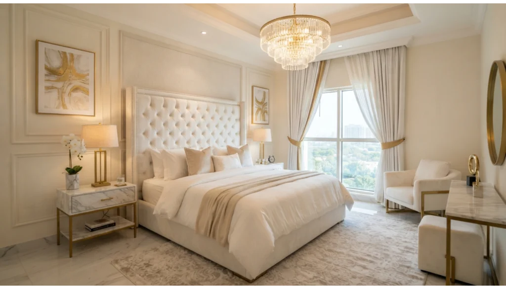 Luxury White Bedroom With Elegant Accents