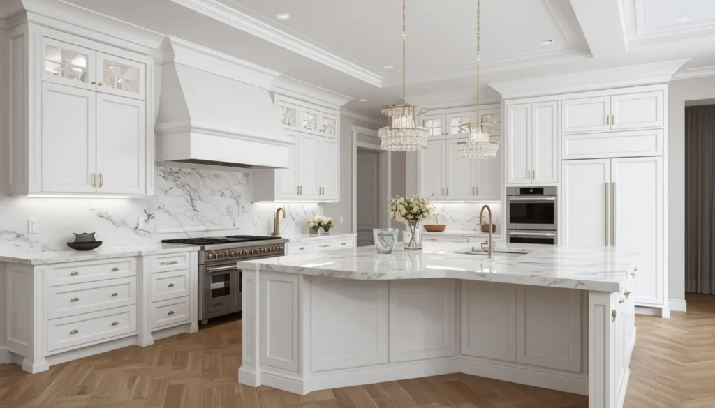 Luxury White Kitchen with Marble Details
