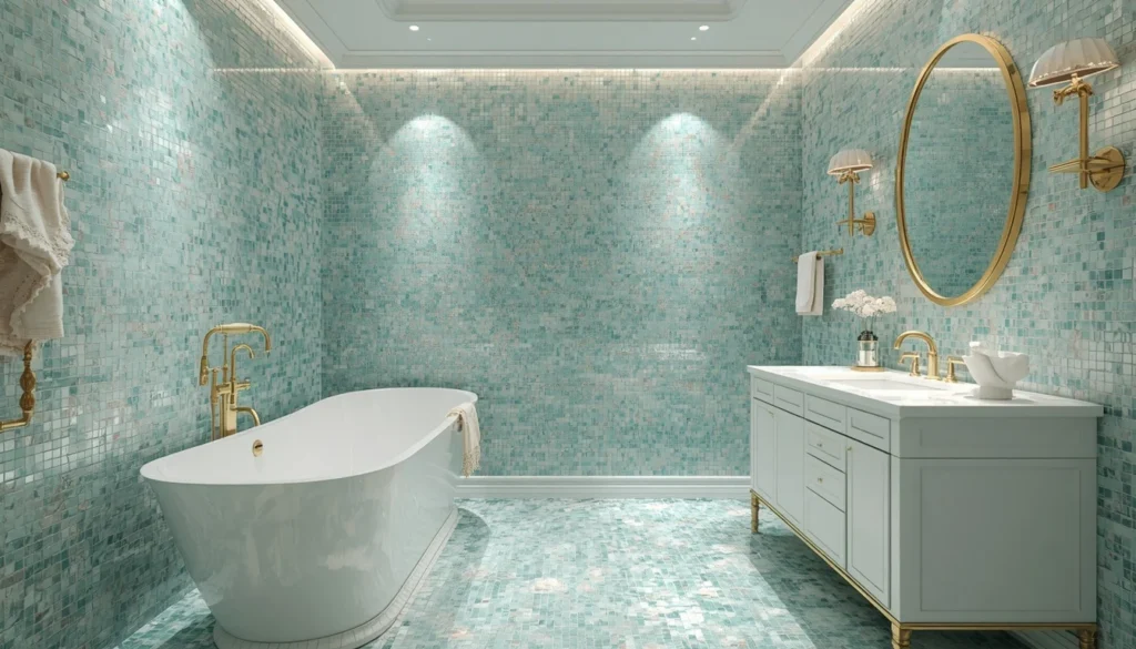 Mermaid Bathroom Decor Ideas with Iridescent Mosaic Tiles