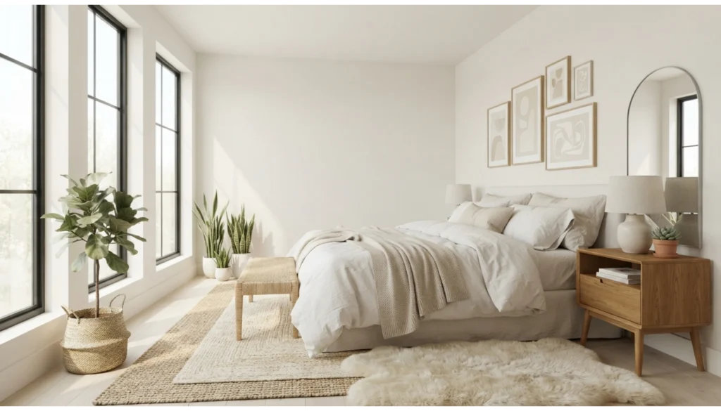 Minimal White Bedroom With Natural Textures